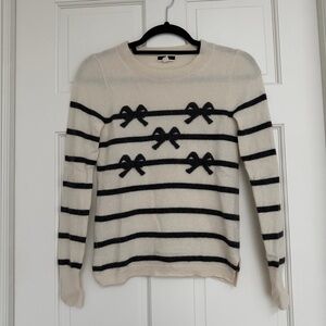 J. Crew Cashmere Cream and Black Bow Sweater